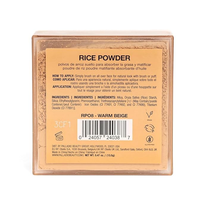 Palladio Rice Powder, Warm Beige, Loose Setting Powder, Absorbs Oil, Leaves Face Looking and Feeling Smooth, Helps Makeup Last Longer For a Flawless, Fresh Look