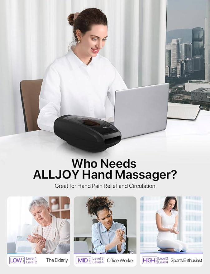 RIKE Hand Massager, 6 Modes 6 Intensities Hand Massager with Heat and Compression Arthritis and Carpal Tunnel, Birthday Gifts for Women Men (Black)