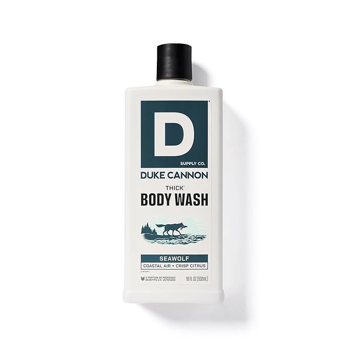 Duke Cannon Supply Co. Thick High Viscosity Body Wash – 3X Thicker, Cleansing Shower and Bath Gel, Mineral-Enriched for Men – Shower Gel – Men’s Body Scrub – Seawolf (18 oz)