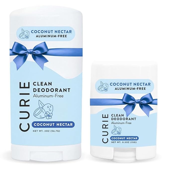 Curie Natural Deodorant Aluminum Free - Coconut Nectar Stick & Mini - Travel Size Deodorant for Women - Non Toxic, Paraben Free, Clean, Vegan (2 Pack)