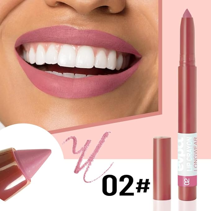 evpct Mauve Lip Liner Crayon Pencils Set for Women, Matte Lip Stick Crayon Long Lasting, Lips Pencil Liner and Lipstick set, Lipliner Pencil, 24 Hours Long Wearing Lipstick, Built-in Sharpener 02