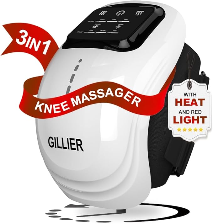 Knee Massager Smart with Heat, Red Light and Massage Therapy, 3 Vibration Modes and 3 Heating Levels, 2025 Updated Edition, LED Vitality Joints Knee Massager, Gifts for Grandma & Grandpa, White