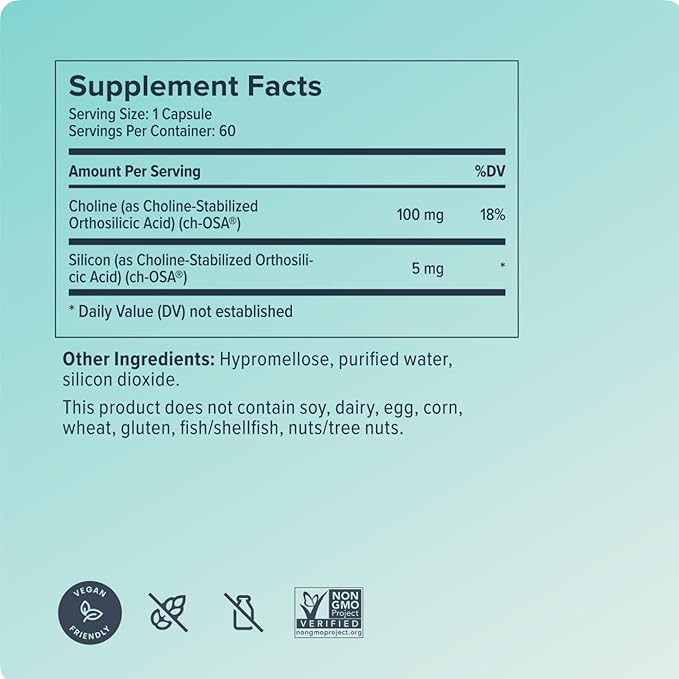 Biosil Collagen Booster Supplement - 60 Vegan Capsules - Patented ch-OSA Activator for Skin, Hair, Nails & Joints - Supports Natural Production - 30-Day Supply