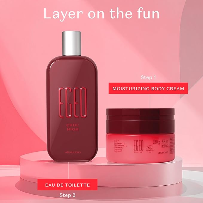 O Boticário Egeo Choc High Eau de Toilette, Sweet Chocolate & Tart Strawberry Gourmand Unisex Perfume, 3 Ounce (90ml)