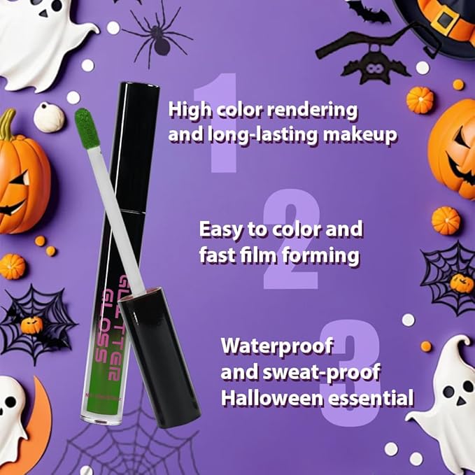 Green Metallic Lipstick for Women,Matte Sparkling Liquid Lipstick,Long Lasting Waterproof Lightweight Comfortable Non-Drying Bold Dark Lip Gloss for Gothic Stage Makeup,Cruelty Free