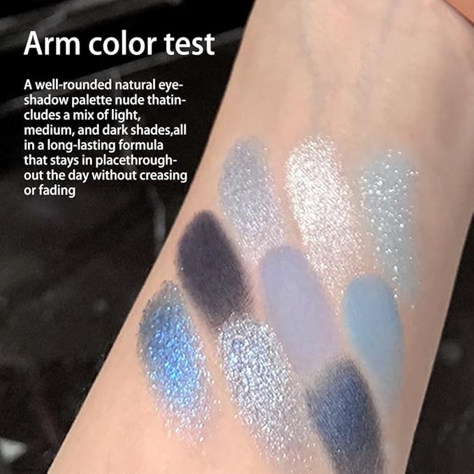 9 Colors Blue Eye Shadow Palettes,Dark Light Royal Cobalt Baby Sky Navy Blue Eyeshadow Palette for Older Women,Natural Powde Travel Size Eye Shadows Waterproof Long Lasting Naturing-Looking