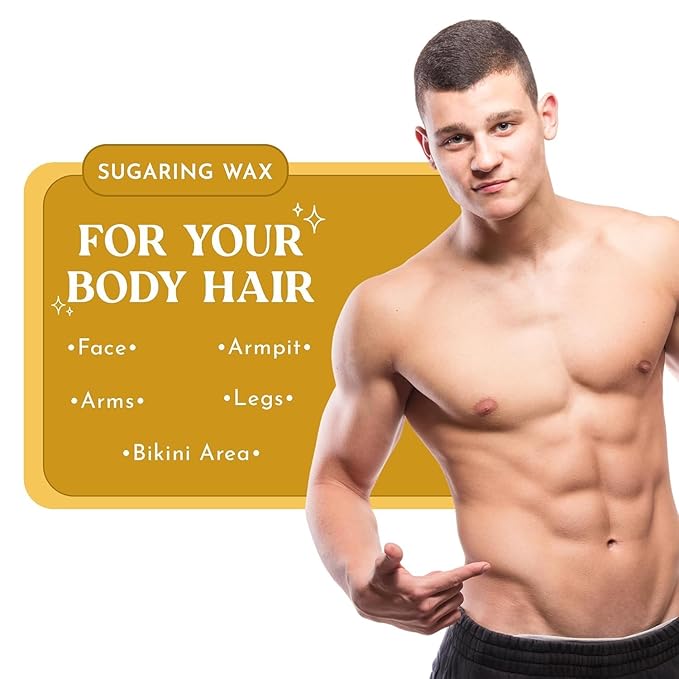 MOOM Organic Hair Removal Sugar Wax for Men with Aloe Vera & Chamomile – Soft Wax for Sensitive Skin & Men Hair - Perfect for Back, Chest, Eyebrow & Body - 12 oz Jar (Strips & Sticks NOT Included)