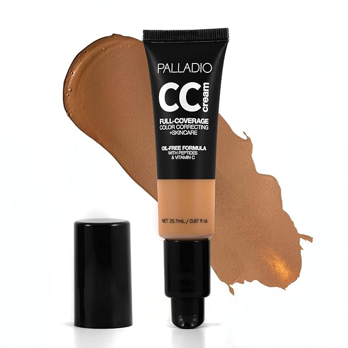Palladio Full-Coverage Color Correction CC Cream, Oil-Free with Peptides & Vitamin C, Best for Correcting Redness and Uneven Skin Tone, Buildable Foundation Coverage (Rich 51W)