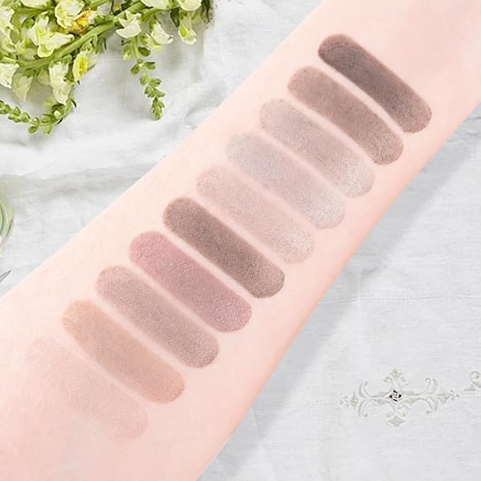 10 Color Matte Eyeshadow Palette | 10 Soft-Focus Matte Shades in Grey-Brown & Neutral Taupe | Silky Powder Blends Like Cream | Natural-Looking Nude Makeup for Mature Skin | Day to Night Wear