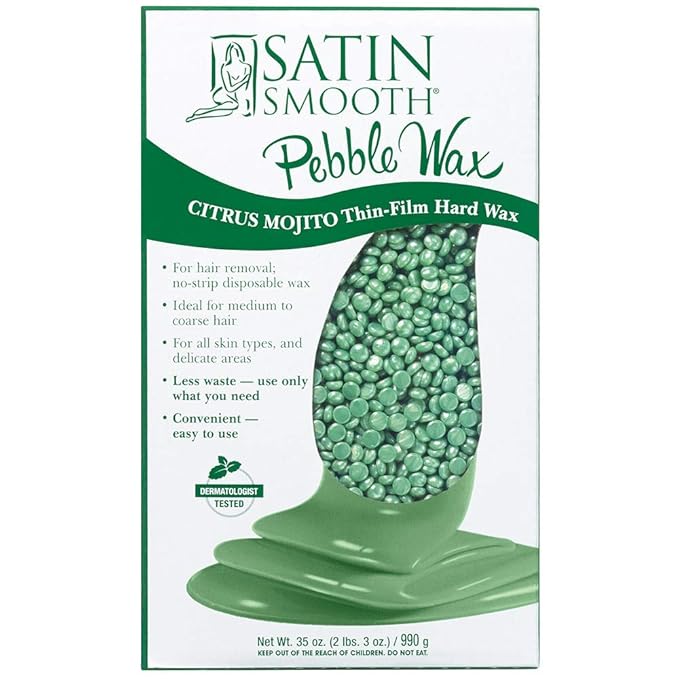 Satin Smooth Citrus Mojito Pebble Wax, Thin-Film Hard Wax for Medium to Coarse Hair, No-Strip Hair Removal Wax for All Skin Types, 35 oz