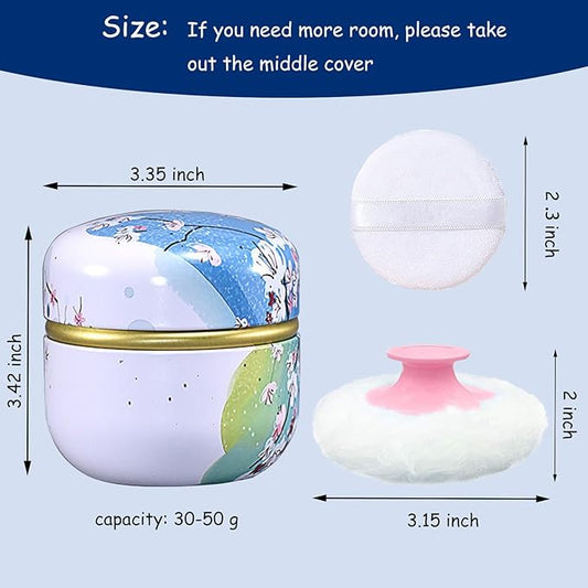Body Powder Puff and Container for Dusting Powder, Women Powder Puff and Powder Case for Bath and Travel (Plum Blossom)