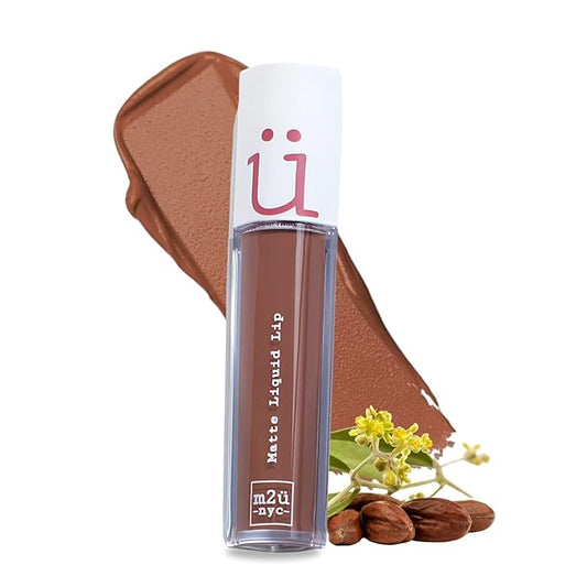 M2U NYC Brown Matte Liquid Lipstick – Long Lasting High Impact Color with Up to 17H Wear – Matte Lipstick for Women – No Budge, Lightweight Creamy Vegan Formula Infused with Jojoba Oil - Cookie