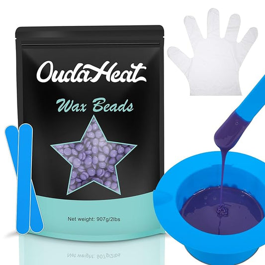 2 lb Hard Wax Beads, All-purpose Wax Beans with Silicone Wax Pot for Sensitive Skin, Brazilian Coarse Waxing for Bikini, Face, Eyebrow, Back, Chest, Legs, Armpit, Women Men, Aloe