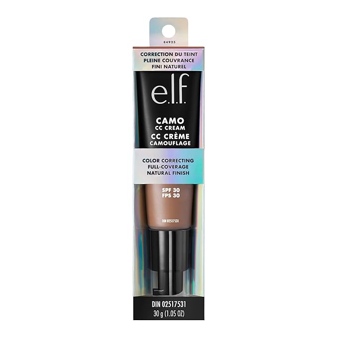 e.l.f. Camo CC Cream, SPF 30 Color-Correcting Medium-To-Full Coverage Face Foundation, Delivers An Airbrushed Finish, Vegan & Cruelty-Free, Deep 540 N