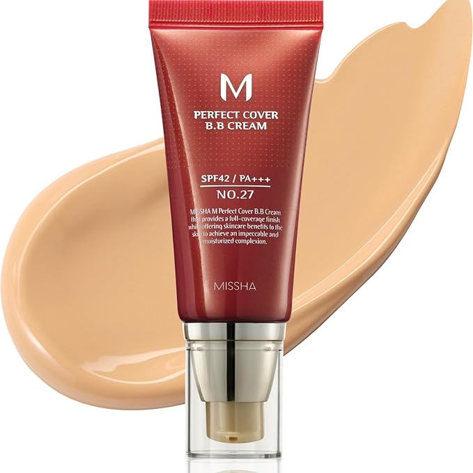 MISSHA M Perfect Cover BB Cream No.27 Honey Beige - Medium with Neutral/Warm Undertone SPF 42 PA +++ 1.69 Fl Oz - Tinted Moisturizer for face with SPF valentines day gifts for her
