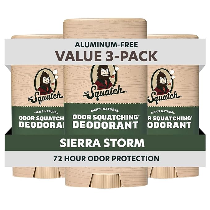 Dr. Squatch Natural Men’s Deodorant – Aluminum Free Natural Deodorant Men with Charcoal & Postbiotics for 72-Hour Odor Protection – Mountain Meadow & Lumberjack Lodge, 2.65oz Stick (2-Pack)