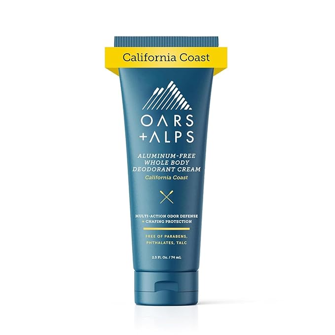 Oars + Alps Whole Body Deodorant for Men & Women, Aluminum Free & Deodorant with Ylang Ylang, Citrus, Patchouli, Multi-Action Odor Defense, Long Lasting, Anti-Chafe, California Coast, 2.5oz