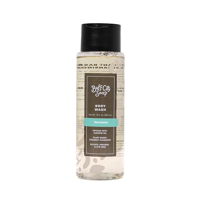 Buff City Soap Plant-Based Body Wash - Coconut Cleansers & Almond Oil Infused. Gentle & Rich Non-Drying Lather. Helps Reduce Moisture Loss & Supports Natural Skin Barrier - Narcissist, 12 floz