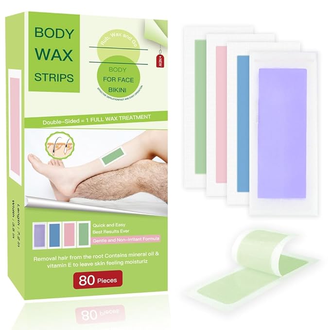 80 PCS Body wax strips for hair removal.Waxing Strips.wax strips for men.waxing strips at Home of All Skin Types Contains 40 Double-Sided + 10 calming oil wipes