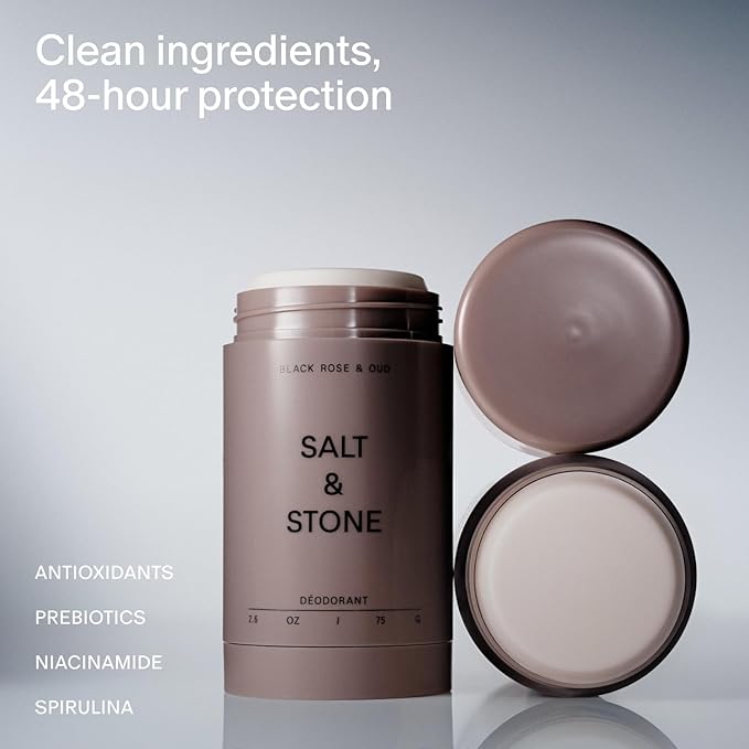 SALT & STONE Aluminum Free Deodorant | Extra Strength 48 Hour Protection for Women & Men | Made with Seaweed Extracts, Niacinamide & Prebiotics (Black Rose & Oud)