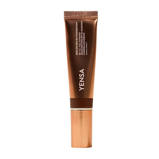 YENSA Skin on Skin BC Foundation Makeup - CC, BB Cream & Full Coverage Foundation-In-One - Buildable, Radiant Finish with SPF 40, Hyaluronic Acid, Peptides & 8 SuperBlacks - Deep Neutral (1 oz)