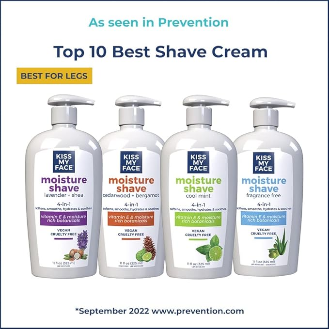 Kiss My Face Moisture Shave 11 Ounce Fragrance-Free 4-In-1 Pump, 11 Fl Oz (Pack of 3)