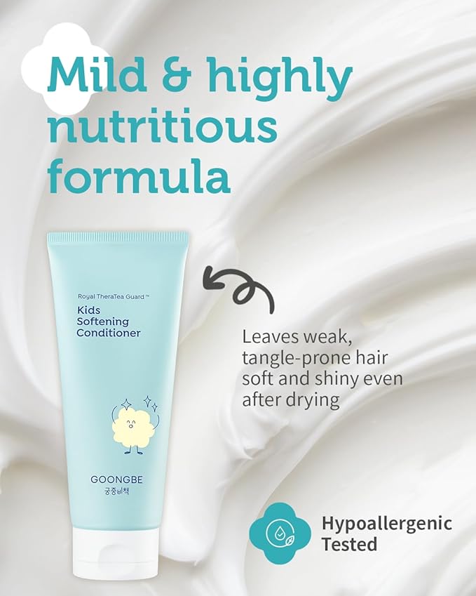 GOONGBE Kids' Softening Hair Conditioner - Korean Kids Glossy Hair Conditioner for Weak, Frizzy and Tangle Prone Hair - Silicone-Free Formula - Allergen Free Scent, 6.76oz.