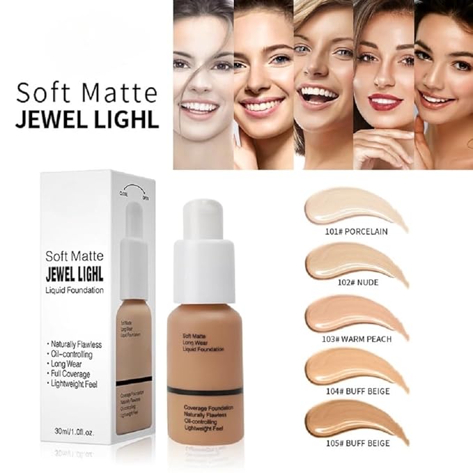 5 Colors Liquid Foundation with Concealer, Brightening, Moisturizing, Oil Control (Warm Peach, 3)