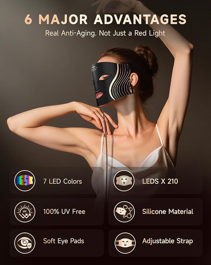 Red Light Therapy Mask for Face, 7 Colors LED Face Mask Light Therapy with Rechargeable Remote, 850NM Infrared & Red Light Mask, Portable Anti-Aging & Skin Rejuvenation Device for Home Use or Travel