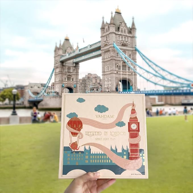 VAHDAM Weekend in London Tea Gift Set – Travel Edition Gift Box | 9 Varieties of Chai & Black Tea | Gluten-Free, Non-GMO | Gift for Women & Men