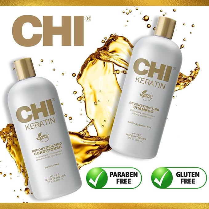 CHI Moisturize It Duo Keratin Shampoo & Conditioner Set, Hydrating Formula Restores & Strengthens Hair, Sulfate & Paraben-Free, 2 Bottles, 32 Oz