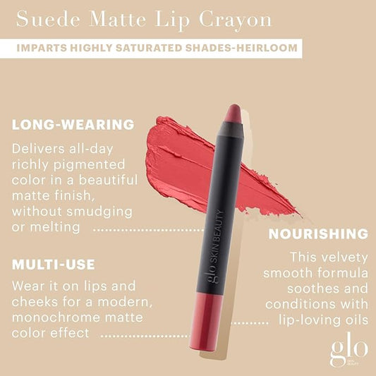 Glo Skin Beauty Suede Matte Lip Crayon (Heirloom) - Longwearing Formula Stays On All Day, With Conditioning Shea Butter + Mango Seed Oil for a Velvety Smooth Finish