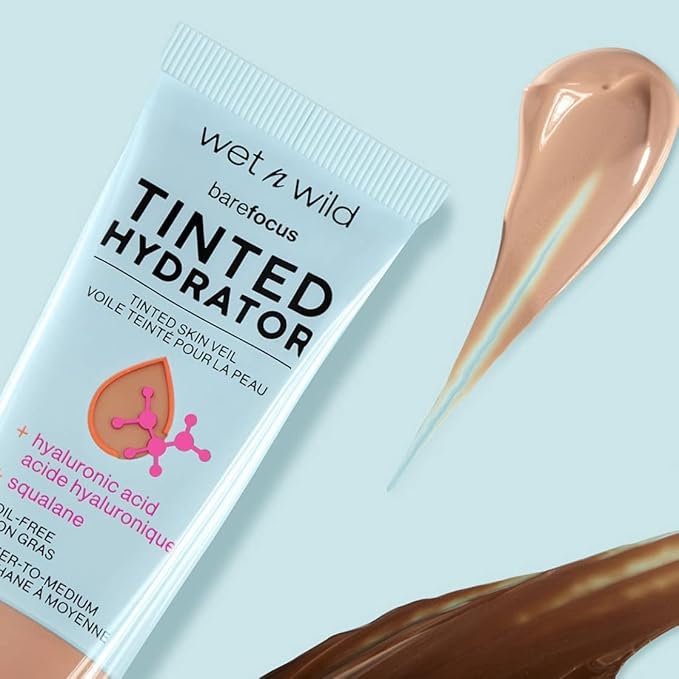 wet n wild Bare Focus Tinted Hydrator Tinted Skin Veil, Lightweight Buildable Coverage with Hyaluronic Acid & Vegan Squalane, Semi-Matte Finish, Cruelty-Free - Medium Deep