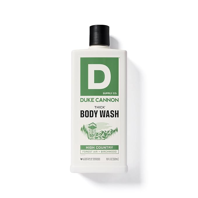 Duke Cannon Supply Co. Mens THICK Body Wash - Free of Sulfate, Paraben, & Phthalates Leaving Skin Soft and Hydrated - High Viscosity Odor Protection - Long Lasting Freshness - High Country (18oz)