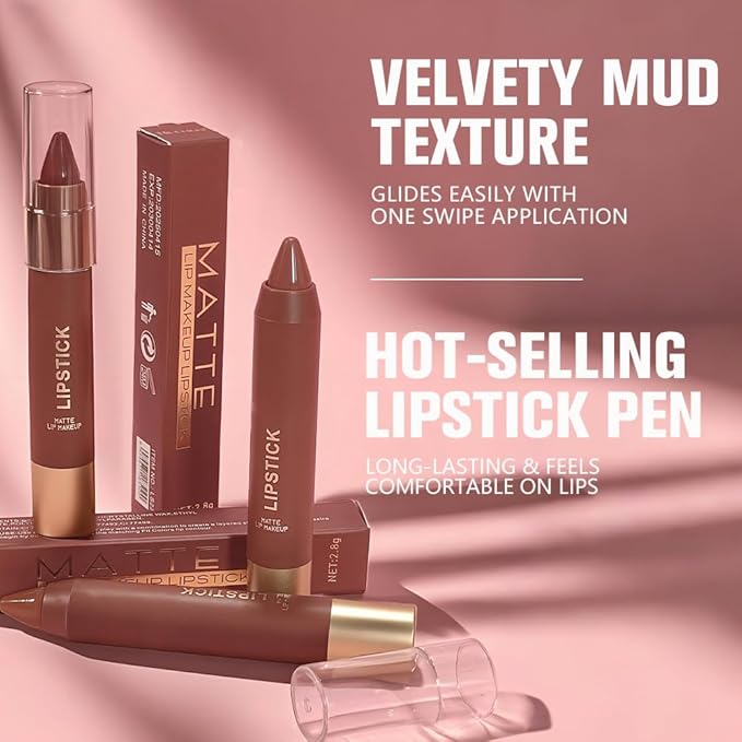 Matte Lipstick Crayon for Women, Nude Brown 24 Hour Lipstick Lip Liner Pencil, Neutral Lip Stick Lipliner Long Lasting Waterproof Smudge Proof, Vegan & Cruelty-Free, 03