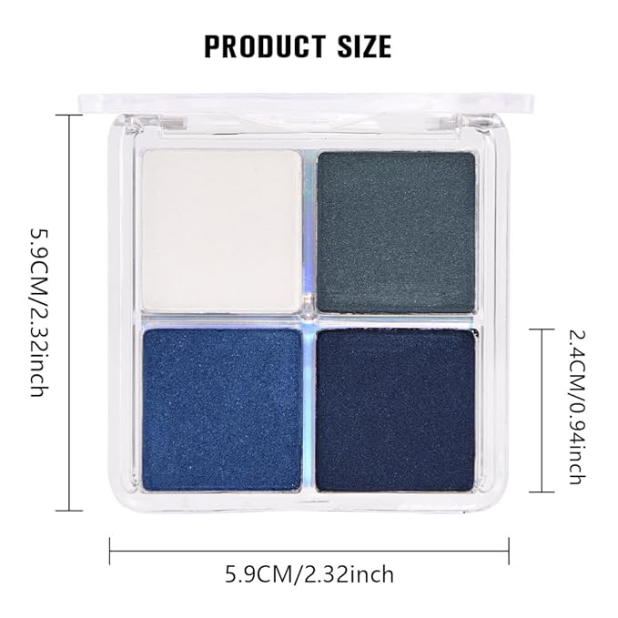 evpct Eyeshadow Quad Palette, White Cyan Royal Dark Blue Green Glitter Shimmer Metallic Matte High Pigment Mini Eye Shadow Palette Makeup for older Women, Smudge Proof Vegan Cruelty-free Night Mayhemt