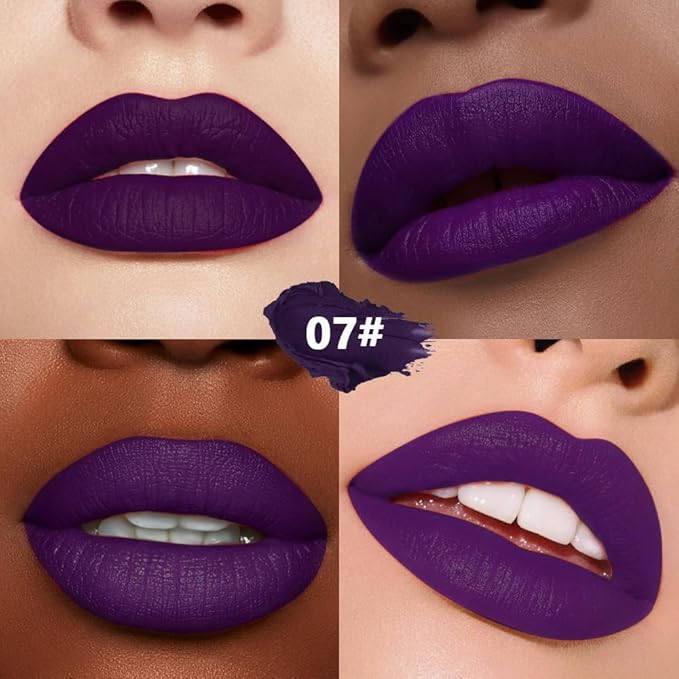 Dark Deep Purple Matte Creamy Lipstick for Women, Longwear Lip Gloss Face Paint Stick, Lip Stick Stain Long Lasting Waterproof Easy Application Full Coverage Velvet Gloss for Party Halloween Makeup 07