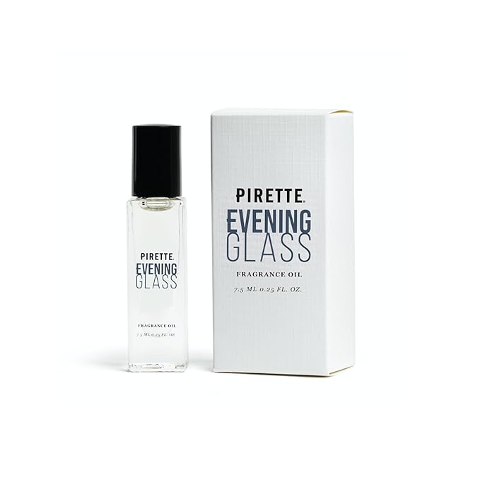 PIRETTE Mini Evening Glass Fragrance Oil Roll On, Beach-Inspired, Long Lasting Perfume Oil with Notes of Dark Coconut, Warm Wood, Smoky Vanilla, and Sea Salt, Travel Size Perfume, 0.25 fl oz