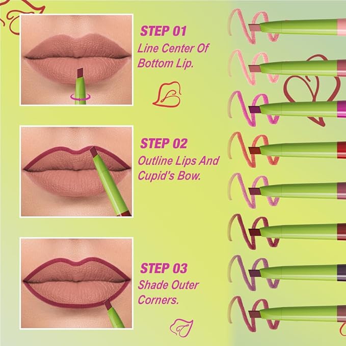 evpct 8Pcs Triangle Lip Liner Pencil Pack for Women, Retractable Lips Liners Pen Triangle Tip for Sculpting & Filling & Plumping, Longwear Lipliners Pencil, Vegan Cruelty Free Lip Filler Plumper Set