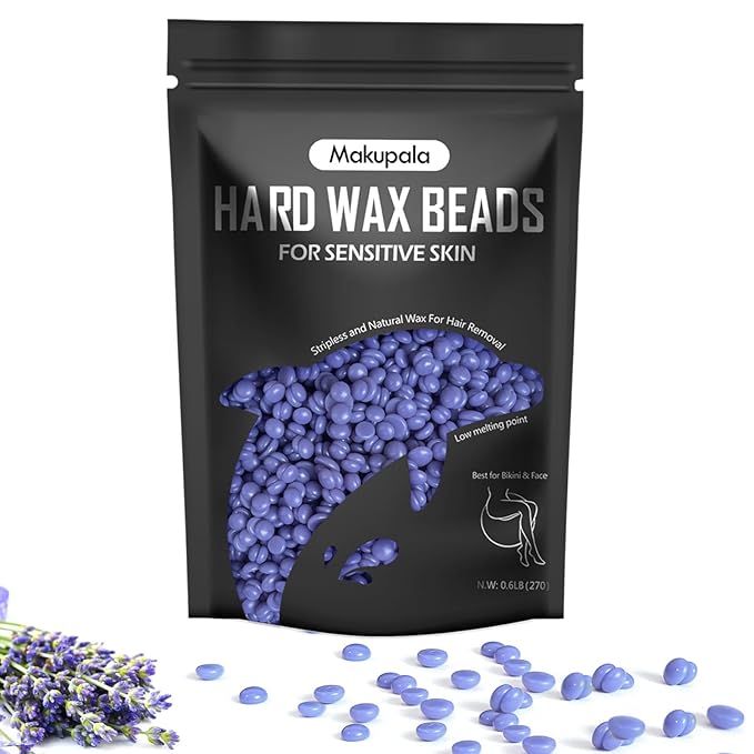 Brazilian Wax Beads 0.6lb for Sensitive Skin, Lavender Scented Hard Wax Beans for Coarse and Fine Hair Removal on Face, Bikini, Body, Professional Stripless Salon & Home Kit Refill