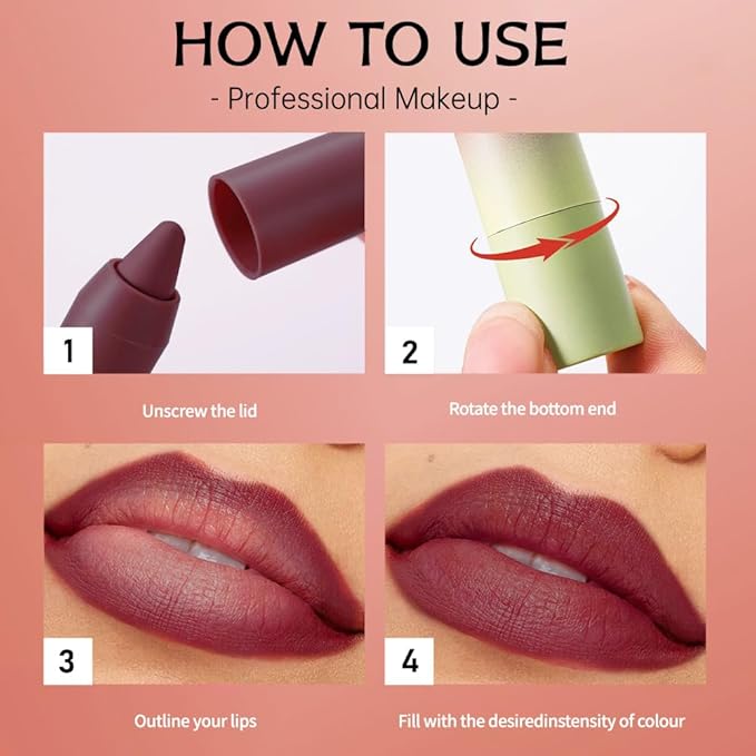 Wine Berry Matte Lip Liner Pencil – Smooth & Moisturizing Lip Pencil for Precise Contour, Rich Color Payoff, Lightweight Everyday Lip Makeup, Twist-Up Design,06#