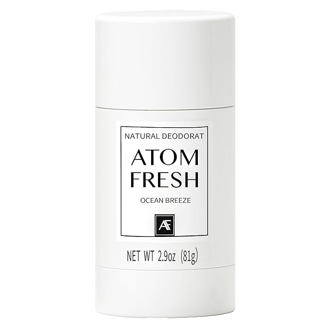 Atom Fresh Natural Deodorant Solid Stick – 72H Triple Odor Defense – Aluminum-Free, Baking Soda-Free – With Amino Acids, Mineral Powder, Plant-Based Starch – Ocean Breeze – Skin Safe – 2.9 oz
