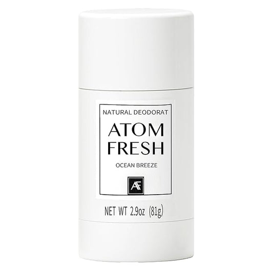 Atom Fresh Natural Deodorant Solid Stick – 72H Triple Odor Defense – Aluminum-Free, Baking Soda-Free – With Amino Acids, Mineral Powder, Plant-Based Starch – Ocean Breeze – Skin Safe – 2.9 oz