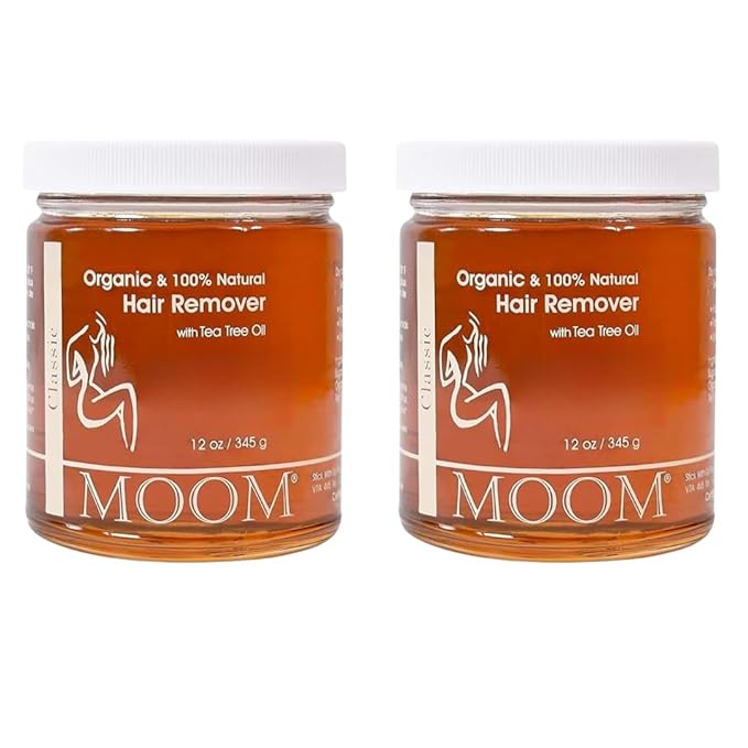 MOOM Organic Sugar Wax with Tea Tree Oil, 12 oz Jar (2-Pack), Hair Removal for Bikini, Brazilian, Face & Legs - Soft wax for Sensitive Skin, Best For Women & Men (Strips & Sticks NOT Included)