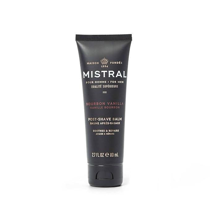Mistral Bourbon Vanilla Post Shave Balm | Soothing Aftershave for Men with Aloe & Jojoba Oil | Non-Greasy Post Shave Moisturizer, For All Skin, Paraben & Phthalates Free | Made in France - 80ml