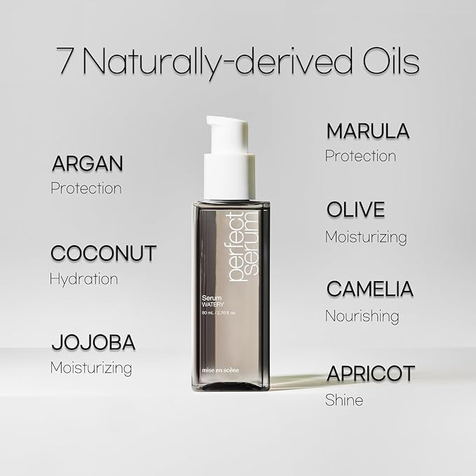 Mise En Scene Perfect Serum Watery - Moisturizing Hair Oil for Ligtweight & Dry | Low Porosity Hair Products | Long Lasting Hydrating | For Fine & Thin Hair, Oily Scalp | Citrus Scent, 2.70 fl. Oz