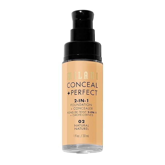 Milani Conceal + Perfect 2-in-1 Foundation + Concealer for a Flawless Complexion, Under Eye Corrector, Cover Redness and Imperfections, Waterproof and Sweatproof - Natural