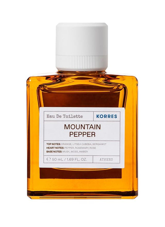 KORRES Mountain Pepper Eau de Toilette Spray, Cedar Citrus with Orange Litsea Cubeba Bergamot, Pepper Rosemary Rose Heart, Musk Moss Amber Base, Woody Fougere Aroma for Women & Men, 1.69 Fl Oz