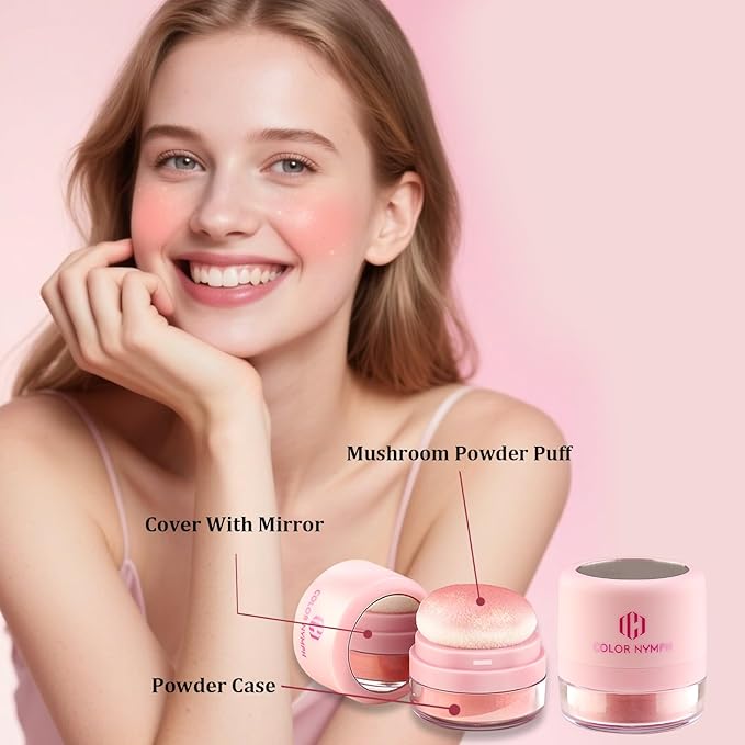 Color Nymph Cushion Blusher, Micro-Shimmer Face Blush For Brown/Tan/Dark Brown/Deep Skin Cheek Blusher Mushroom Air Cushion Blush Highly Pigmented 06# Orange Pink