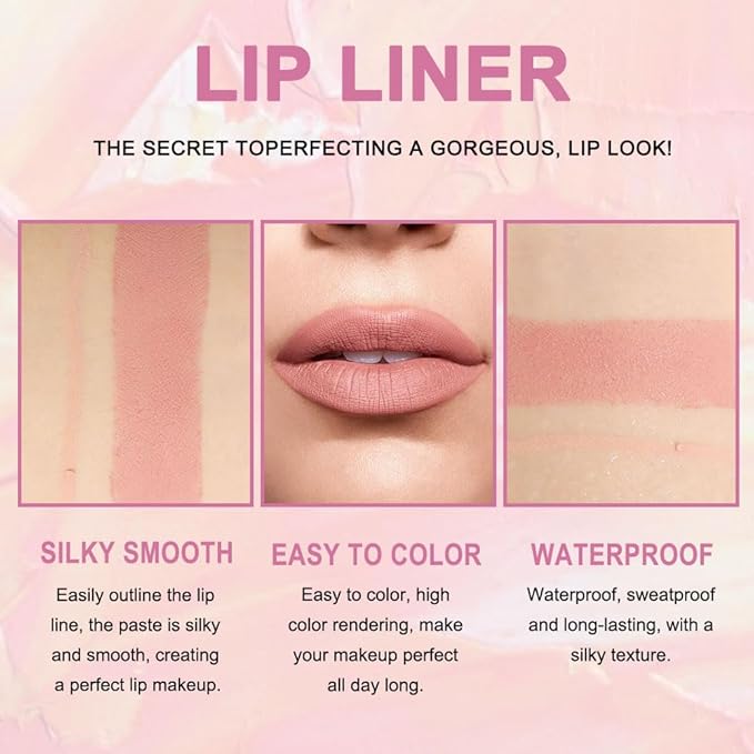 evpct 1Pcs Nude Beige Brown Matte Lip Liner and Lipstick Set Kit for Women, 24 Hour Waterproof, Dual-Ended Lipstick and Lip Liner Combo